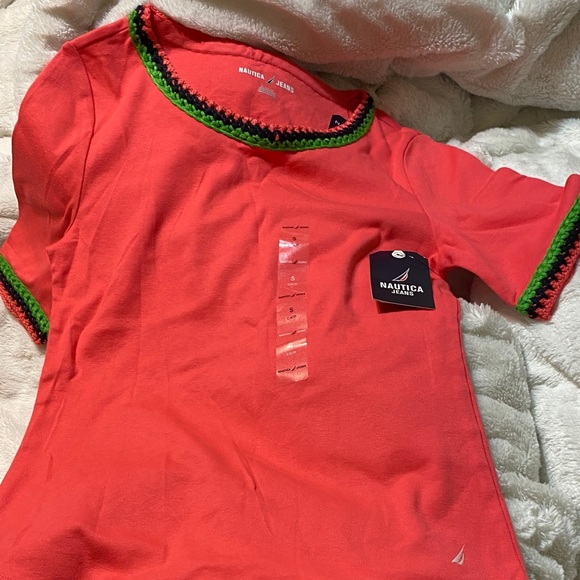 Nautica Coral Tee with Colorful Trim - Picture 1 of 5